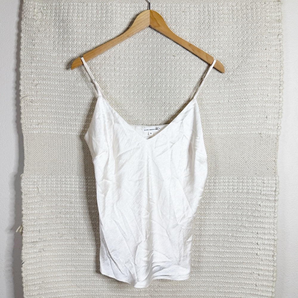 GOOD AMERICAN ivory white Washed Satin Camisole tank top NEW LARGE